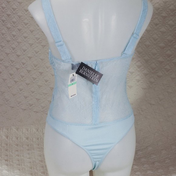 NWT DANIELLE BERNSTEIN LACE THONG BODYSUIT - sz 8 - blue - Picture 4 of 6